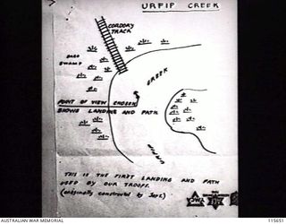 CANBERRA, ACT. 1945-09-18. AN AUSTRALIAN ARMY SKETCH MAP OF URFIP CREEK, NEW GUINEA