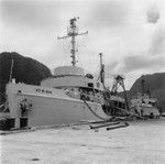 R/V Spencer F. Baird (front) and R/V Horizon (back) moored at a dock in American Samoa