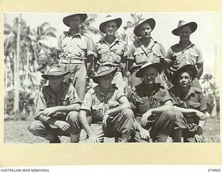 SOUTH ALEXISHAFEN, NEW GUINEA. 1944-07-24. PERSONNEL OF NO. 27 BATTERY, 2/14TH FIELD REGIMENT. IDENTIFIED PERSONNEL ARE:- VX37135 GUNNER A. STARR (1); SX9178 GUNNER RACKHAM (2); VX43186 GUNNER H. ..