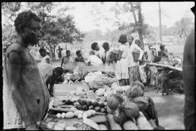 Two European women at the Boong, the native market, Rabaul, New Guinea, ca. 1929 / Sarah Chinnery