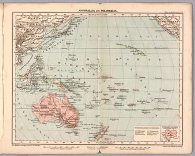 Avstralija ino Polinezija. Haardtov atlas za ljudske šole st. 13. Ed. Hölzlov Zemljep. Zavod na Dunaju. Zalozil Ed. Holzel na Dunaju.