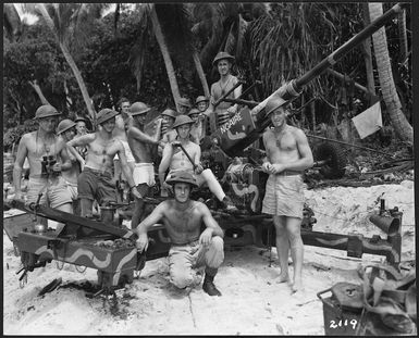 World War 2 New Zealand troops, with their ack ack gun, Nissan Island, Papua New Guinea