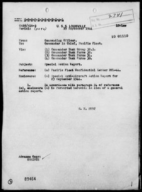 USS LOUISVILLE - Rep of AA Act off Peleliu Is, Palau Is on 9/23/44