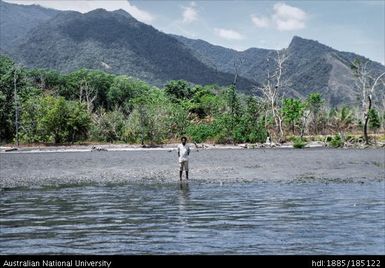 On the beach, Kevin Adiyaleyale on the beach at Nauifo