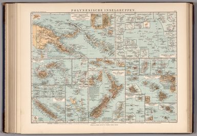 Polynesische Inselgruppen. Novemb.1898. Bearbeitet von Ernst Debes. Lithogr. von H. Irmgedruth & O. Irrgang. Verlag der Georg. Anstalt von Wagner & Debes, Leipzig. (to accompany) Neuer Handatlas uber alle Teile der Erde.1899. 53. (inset) Tasmania.