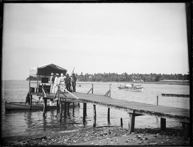 Charles Houghton Mills and German party being welcomed to Apia, Samoa