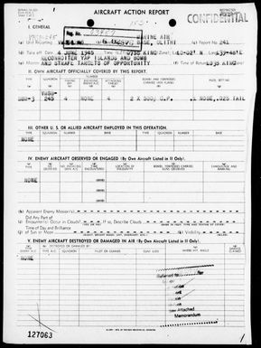 VMSB-245 - ACA Report # 241 â Reconnaissance bombing & strafing targets in the yap Area, Carolines in 6/4/45