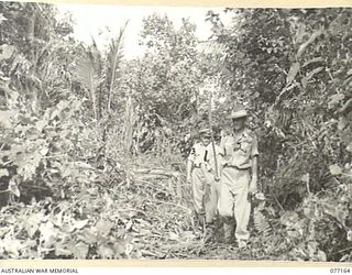 JACQUINOT BAY, NEW BRITAIN. 1944-11-21. SENIOR AUSTRALIAN SERVICE OFFICERS AT A POINT NEAR THE CENTRE OF THE PROPOSED NEW AIRSTRIP NEAR THE PALMALMAL PLANTATION IN THE 5TH BASE SUB AREA. IDENTIFIED ..