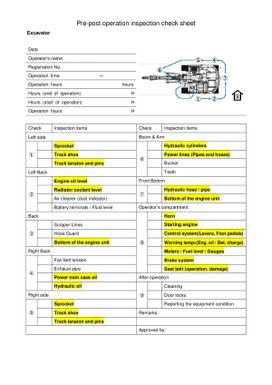 Standard Check Sheet-Minimum Requirements for Excavator and Bulldozer