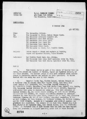 USS HEERMANN - Rep of Ops During Attack & Capture of Palau Is, 9/6/44 - 10/2/44