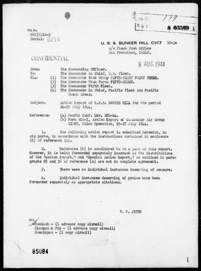 USS BUNKER HILL - Report of Operations Against the Palau Islands During the Period 7/24-30/44