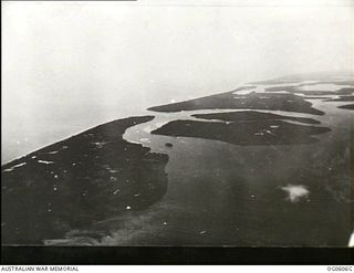 New Guinea. Aerial view of a bay on the coast