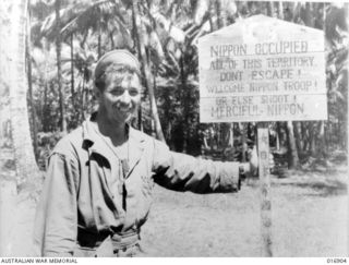 New Britain. 1944-04. A Japanese sign-post on the coast of New Britain