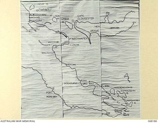 BARRINE, QLD. 1944-08-08. OPERATIONAL MAP OF AN AREA OF NEW GUINEA USED BY OFFICERS DOING THE STAFF AND COMMAND COURSE CONDUCTED BY HEADQUARTERS, 1ST AUSTRALIAN CORPS