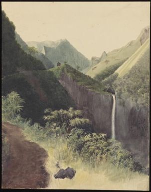 Tahiti, 5, 1854, view near the French fort at the falls of the Fatua, Tahaiti [i.e. Tahiti] [James Gay Sawkins]