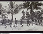PONGANI, NEW GUINEA. 1942-10.25. MEMBERS OF 2/6TH AUSTRALIAN INDEPENDENT COMPANY, WHO HAD LEFT WANIGELA ON 1942-10-15, ARRIVING AFTER A VERY HARD MARCH, DUE MAINLY TO SWAMPY CONDITIONS AND, AFTER ..