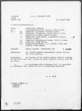 CRESCENT CITY - Rep of Ops, 7/21-25/44, Landings on Guam Island, Marianas