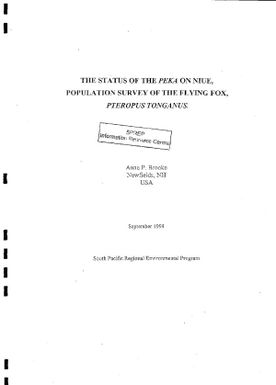 The status of the peka on Niue, population survey of the flying fox, pteropus tonganus