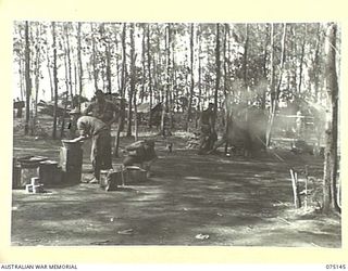 HANSA BAY-BOGIA HARBOUR AREA, NEW GUINEA. 1944-08-01. A SECTION OF THE NATIVE VILLAGE AREA AT THE MOUTH OF THE RAMU RIVER WHICH IS BEING USED AS PLATOON HEADQUARTERS BY MEMBERS OF NO. 13 PLATOON C ..