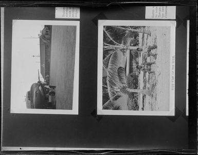 Pan American World Airways series, one photograph of the airport and one photograph of two unidentified men on a beach, Canton Island, Republic of Kiribati