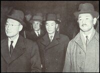 Saburo Kurusu, left. Kichisaburo Nomura, second from left (in rear) and two other members of the Japanese delegation to the United States, 1941