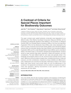 A Contrast of Criteria for Special Places Important for Biodiversity Outcomes