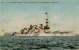 U.S. Battleship OREGON sailing off the coast of Bremerton, Washington, probably between 1906 and 1911