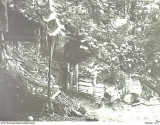 NEW BRITAIN, 1945-09. ENTRANCE TO A FORMER JAPANESE POSITION ON THE GAZELLE PENINSULA. (RNZAF OFFICIAL PHOTOGRAPH.)