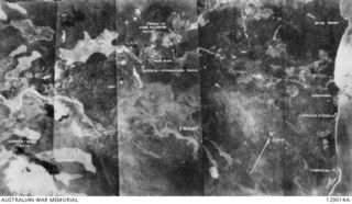 SANANANDA-SOPUTA AREA. 1942-09-30. AN AERIAL PHOTOGRAPH OF THE AREA. PRINT NO. 129014 IS THE SAME IMAGE WITH ANNOTATIONS INDICATING REPORTED ALLIED AND ENEMY DISPOSITIONS