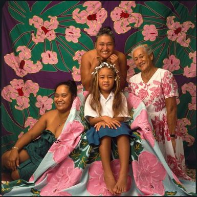 Mathew Suafa'i Ross Toleofoa at his pakotianga rauru (hair cutting ceremony) with three women