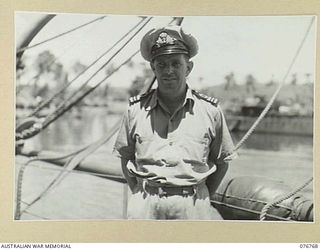 MADANG, NEW GUINEA. 1944-10-29. LIEUTENANT-COMMANDER C.G. HILL, RAN COMMANDER OF THE FRIGATE, HMAS BARCOO