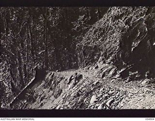 BULLDOG-WAU ROAD, NEW GUINEA, 1943-07-16. ROAD BENCHING NEAR BANNON'S LOOKOUT