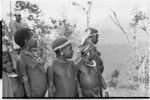 Pig festival, singsing, Kwiop: girls and adolescents with shell valuables and feather headdresses