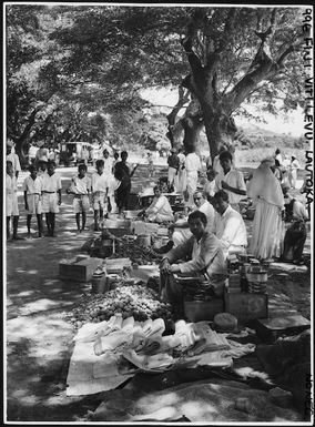 Lautoka markets under trees on main road, Viti Levu, Fiji - Photograph taken by William Hall Raine