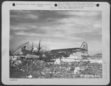 Remains Of A Boeing B-29 'Superfortress,' Saipan, Marianas Islands, After Jap Raid On 7 December 1944. 500Th Bomb Group. (U.S. Air Force Number B60979AC)