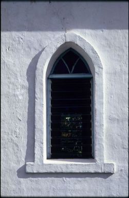 Ziona Tapu church window, Atiu.