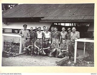 JACQUINOT BAY, NEW BRITAIN, 1945-08-11. THE STAFF AT 5 DIVISION RECEPTION CAMP. (FOR IDENTIFICATION OF 16 NAMED PERSONNEL REFER TO PROVISIONAL CAPTION OR NAME INDEX)