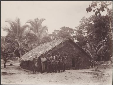 Teachers and children at the school house of Pileni, Reef Islands, 1906 / J.W. Beattie