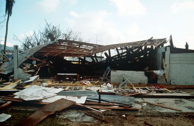 A house damaged when Cyclone Val struck the South Pacific island of American Samoa