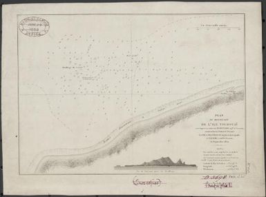 Plan du mouillage de L'Ile Toubouaï levʹe d'apr`es les ordres de Mr. Bonard, Capne. de Vaisseau, commandant la Station de l'Ocʹeanie / par MM. A. Delamarche, Ingʹenieur Hydrographe et Gizolme, Lieutt. de Vaisseau, en Septembre 1850