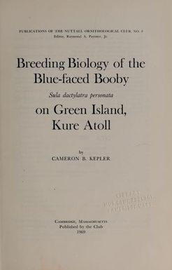 Breeding biology of the blue-faced booby, Sula dactylatra personata, on Green Island, Kure Atoll