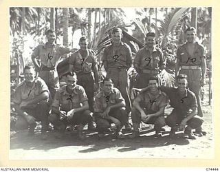 MILILAT, NEW GUINEA. 1944-06-27. COOKS OF HEADQUARTERS, 5TH DIVISION. IDENTIFIED PERSONNEL ARE:- QX47731 PRIVATE F. NEWMAN (1); QX50998 STAFF SERGEANT L.C. THOMSON (2); NX16203 PRIVATE E.C. ..