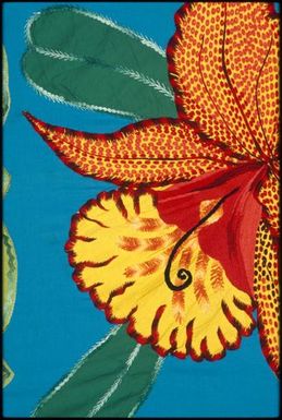 Tivaevae tataura, cattleya orchid pattern, by Parau Taruia (detail)