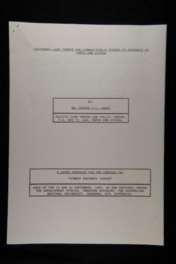 Customary land tenure and common/public rights to minerals in Papua New Guinea