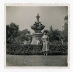 Betty Takamori standing in front of the Braoque Fountain