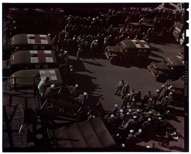 Photograph of Ambulances Lined Up for the USS Tranquility (AH-14)