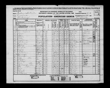 1940 Census - American Samoa - Western District of Tutuila County - ED 3-3
