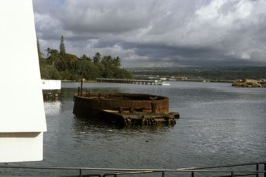 A view of the barbette foundation of the No. 3 gun turret of the battleship USS ARIZONA (BB 39)