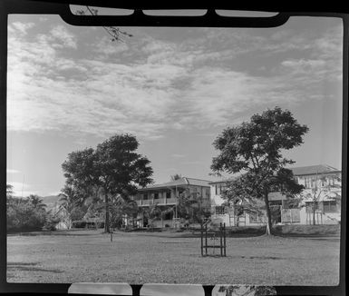 Open grassy area in front of buildings, Lautoka, Fiji