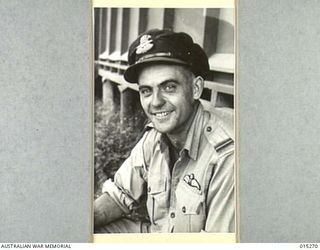 1943-07-16. NEW GUINEA. MEMBER OF AN AUSTRALIAN BOSTON BOMBER CREW. FLYING OFFICER AUSTIN SKINNER OF WONTHAGGI, VIC. (NEGATIVE BY G. SHORT)